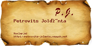 Petrovits Jolánta névjegykártya